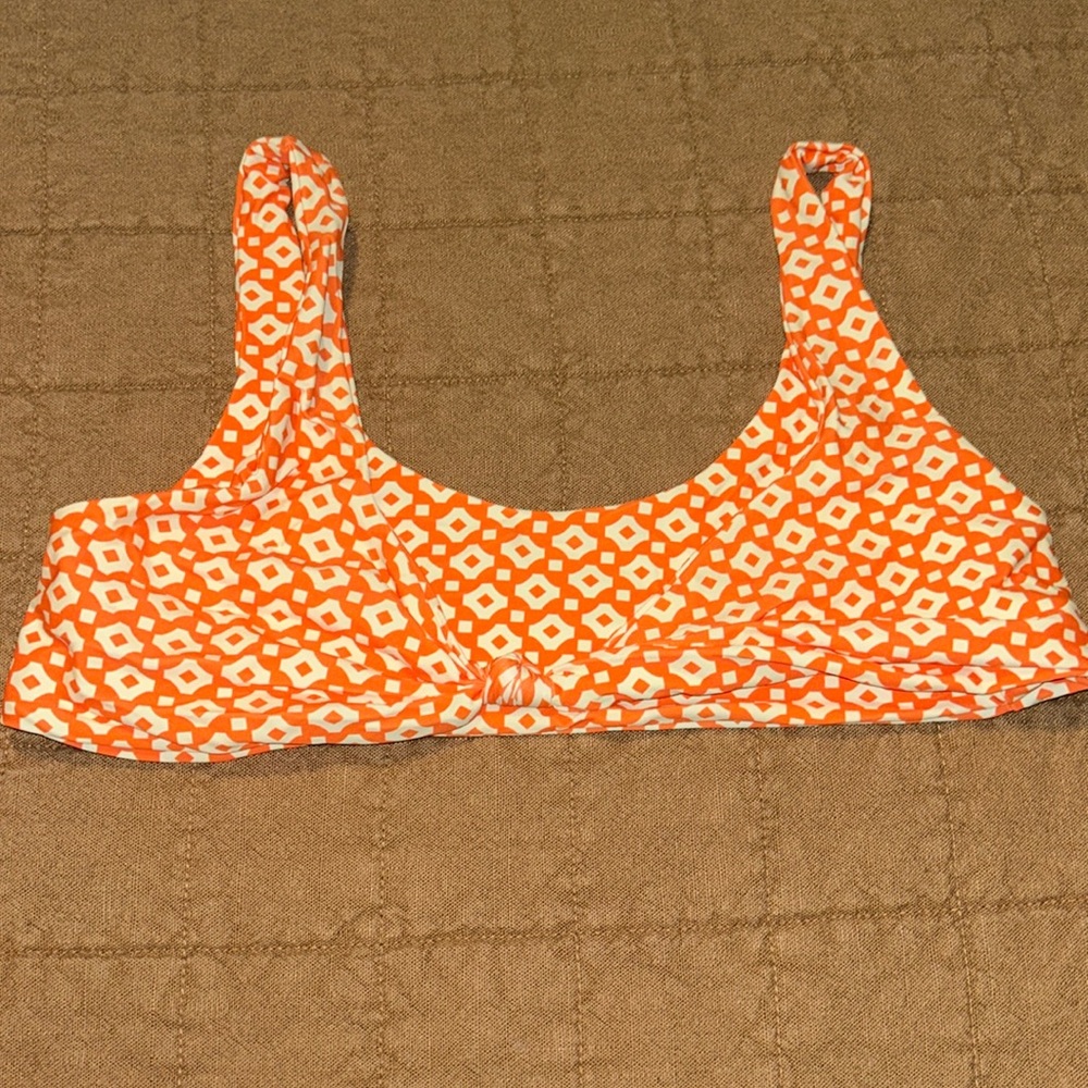 Blackbough Knot front Orange and White Geometric Bikini Top